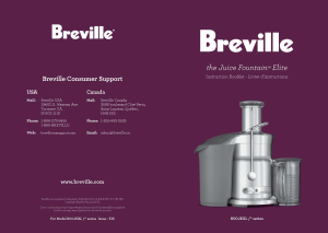 Manual Breville 800JEXL The Juice Fountain Elite Juicer