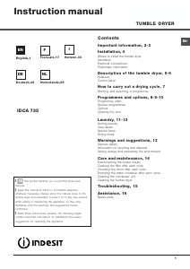 Mode d’emploi Indesit IDCA 735 Sèche-linge