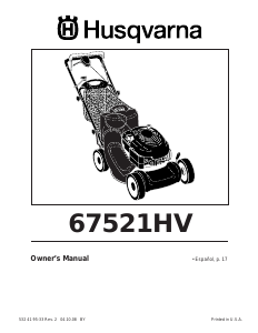 Manual de uso Husqvarna 67521HV Cortacésped