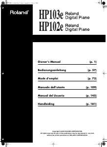 Manuale Roland HP103e Pianoforte digitale