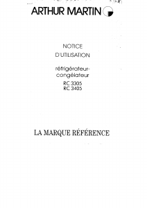 Mode d’emploi Arthur Martin RC 3305 Réfrigérateur combiné