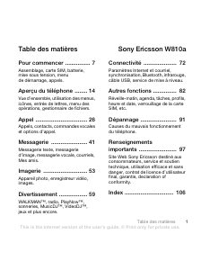 Mode d’emploi Sony Ericsson W810a Téléphone portable