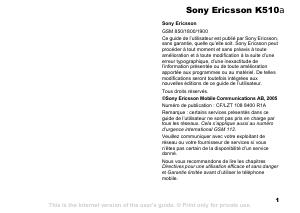 Mode d’emploi Sony Ericsson K510a Téléphone portable