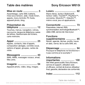 Mode d’emploi Sony Ericsson W610i Téléphone portable