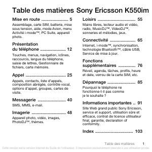 Mode d’emploi Sony Ericsson K550im Téléphone portable