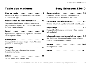 Mode d’emploi Sony Ericsson Z1010 Téléphone portable