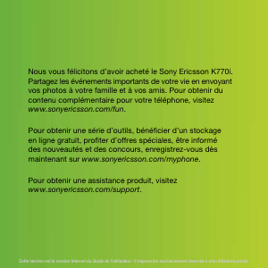 Mode d’emploi Sony Ericsson K770i Téléphone portable