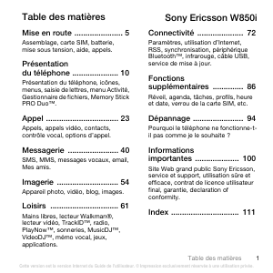 Mode d’emploi Sony Ericsson W850i Téléphone portable