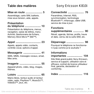 Mode d’emploi Sony Ericsson K810i Téléphone portable