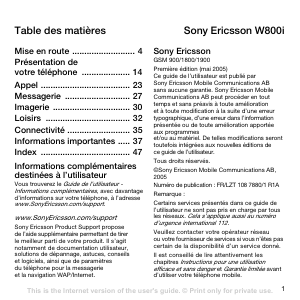 Mode d’emploi Sony Ericsson W800i Téléphone portable