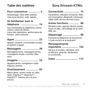 Mode d’emploi Sony Ericsson K790a Téléphone portable