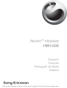 Manual Sony Ericsson HBH-608 Akono Headset