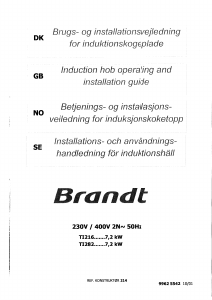 Manual Brandt TI216BN1 Hob