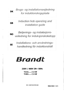 Handleiding Brandt TI282BT1 Kookplaat