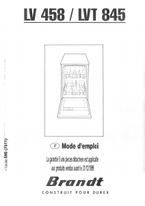 Mode d’emploi Brandt LV458 Lave-vaisselle