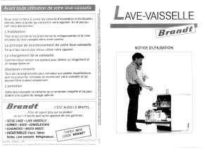 Mode d’emploi Brandt LVH296 Lave-vaisselle