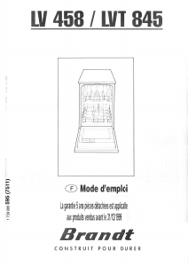 Mode d’emploi Brandt LVT845 Lave-vaisselle
