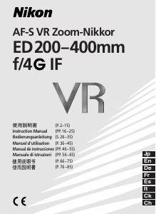 Mode d’emploi Nikon Nikkor ED 200-400mm f/4G IF Objectif