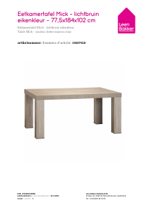 说明书 Leen Bakker Mick (78x184x102) 餐桌