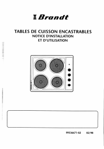 Mode d’emploi Brandt T64EB Table de cuisson