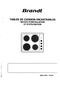 Mode d’emploi Brandt TE210FF1 Table de cuisson