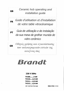 Mode d’emploi Brandt TV200BS1 Table de cuisson