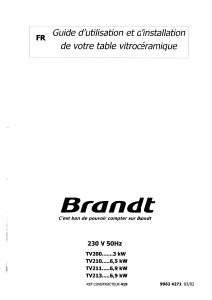 Mode d’emploi Brandt TV210BF1 Table de cuisson