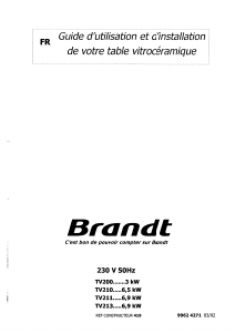 Mode d’emploi Brandt TV213BT1 Table de cuisson