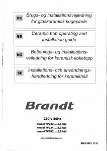 Handleiding Brandt TV222XN1 Kookplaat