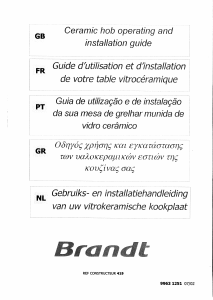 Mode d’emploi Brandt TV320BS1 Table de cuisson
