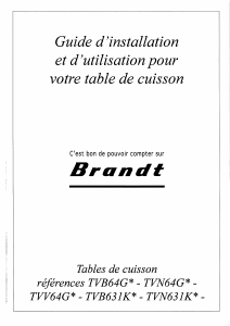 Mode d’emploi Brandt TVN631K Table de cuisson