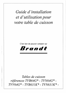 Mode d’emploi Brandt TVN64G Table de cuisson