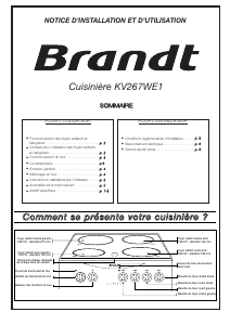 Mode d’emploi Brandt KV267WE1 Cuisinière