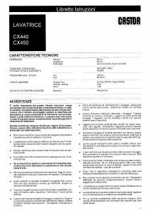 Manuale Castor CX 450 Lavatrice