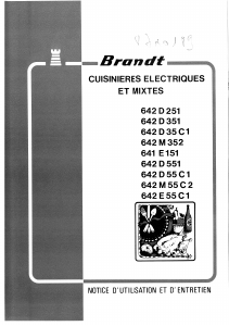 Mode d’emploi Brandt 642E55C1 Cuisinière