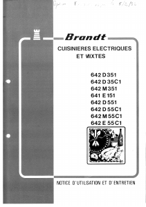 Mode d’emploi Brandt 642M55C1 Cuisinière