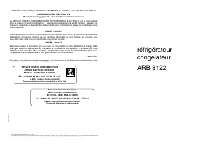 Mode d’emploi Arthur Martin-Electrolux ARB8122/1 Réfrigérateur combiné