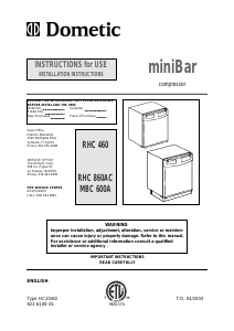 Manual Dometic RHC 860 AC Refrigerator