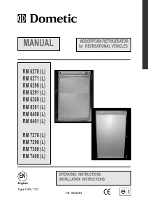 Manual Dometic RM 7360 Refrigerator