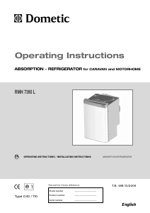 Manual Dometic RMH 7390 L Refrigerator