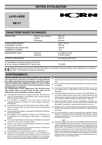 Mode d’emploi Horn HB5T Lave-linge