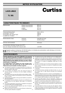 Mode d’emploi Curtiss TL501 Lave-linge