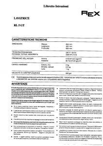 Manuale Rex RL5GT Lavatrice