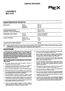 Manuale Rex RLV6XT Lavatrice