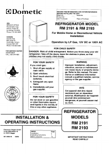 Manual Dometic RM 2191 Refrigerator