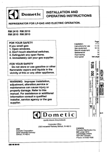 Manual Dometic RM 2410 Refrigerator