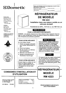 Mode d’emploi Dometic RM 4223 Réfrigérateur