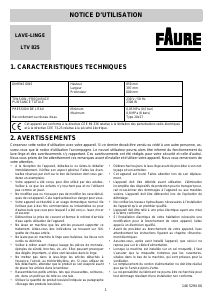 Mode d’emploi Faure LTV825 Lave-linge