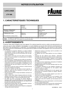 Mode d’emploi Faure LTV926 Lave-linge