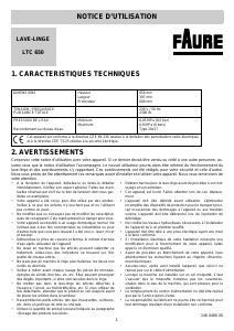 Mode d’emploi Faure LTC650 Lave-linge